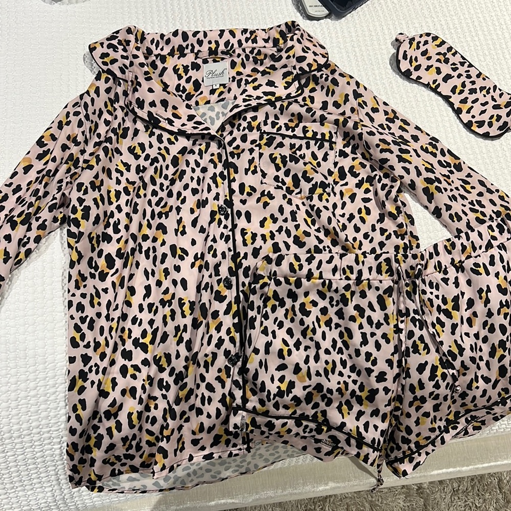 Plush pajamas with eye mask